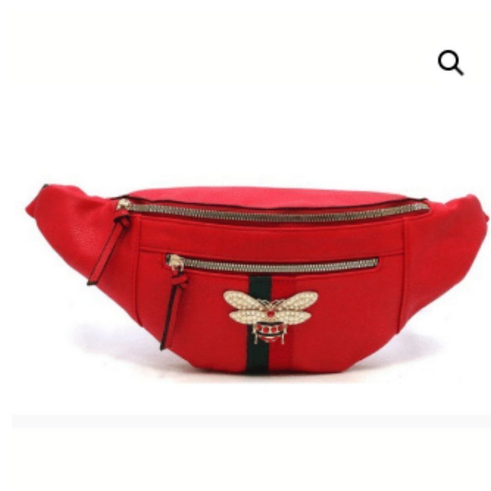 RED FANNY PACK/ CROSSBODY | RED QUEEN BEE STRIPE WAIST BAG